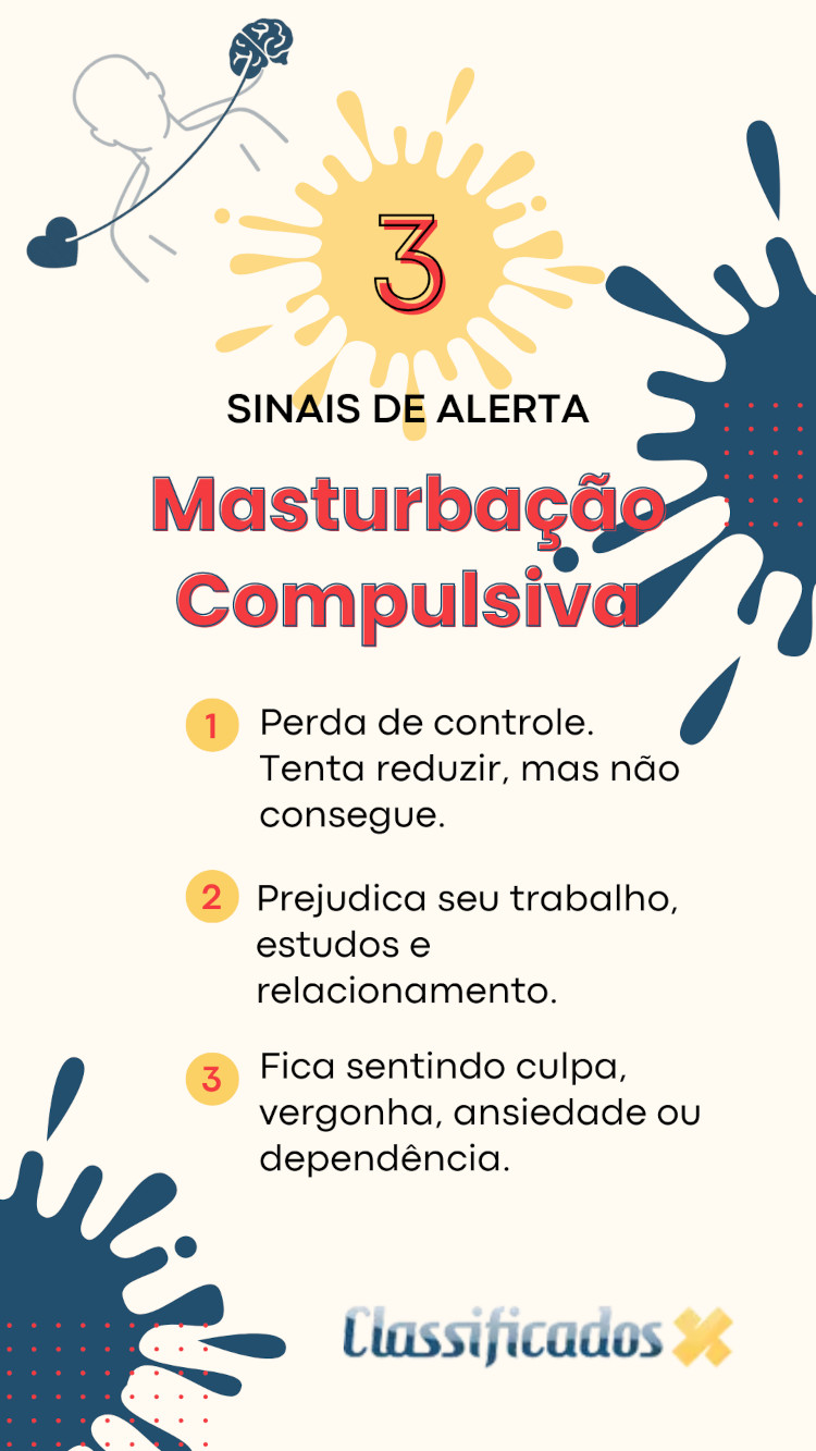 Infográfico com 3 sinais de alerta que indicam masturbação compulsiva.