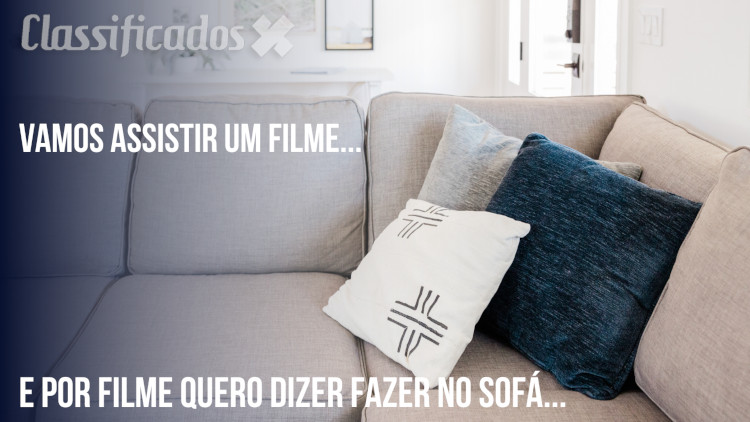 Meme erótico com sofá e a frase escrita "Vamos assistir um filme... E por filme quero dizer fazer no sofá."